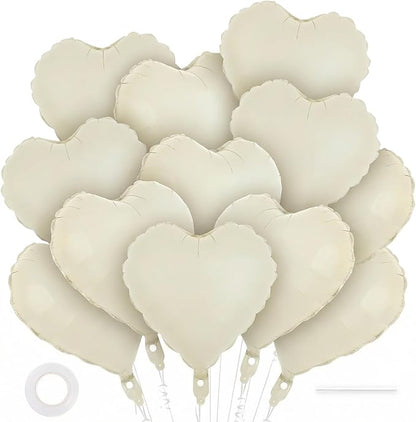 12 Pcs Cream Heart Balloons, 18 Inch Heart Foil Balloons Love Balloon Valentine by YOTHORN