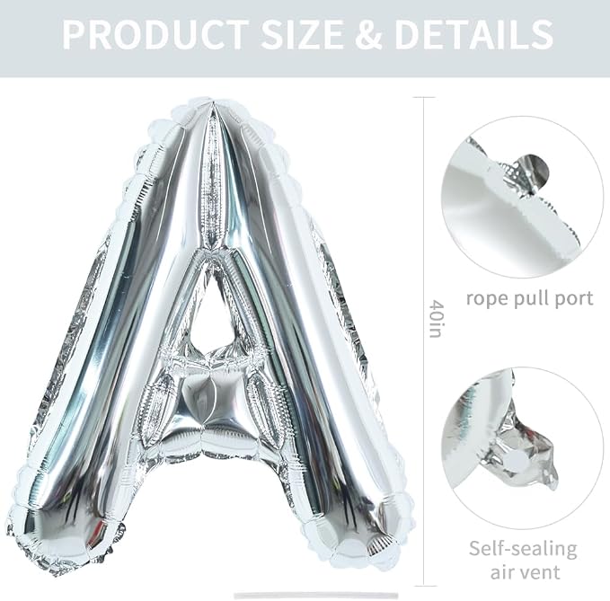 TONIFUL 40 Inch Large Silver Letter A Foil Balloons Alphabet Balloons | Giant - Image 2