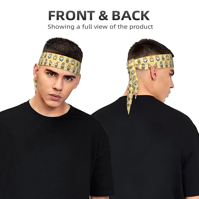 Men Women Novelty Sports Sweatbands Head Decor for Running Athletic Shower, Elastic Multifunction Funny Honeybee Gnomes Bee Sunflower Yellow Flowers Floral Head Ribbon Headdress