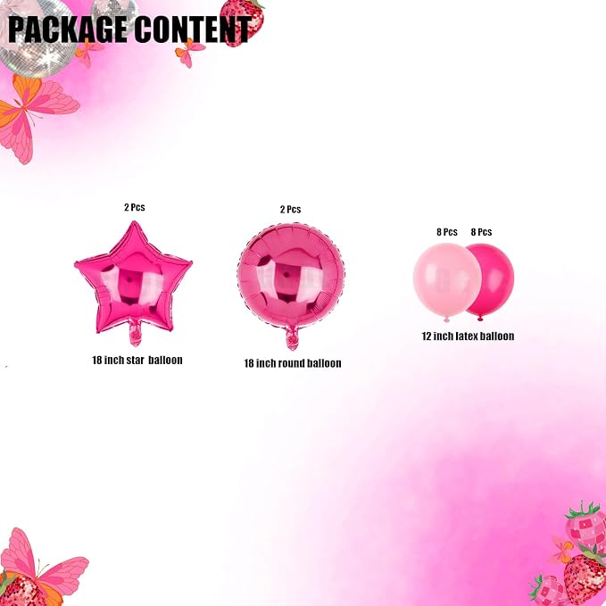 Hot Pink Balloons 18 Inch Round Star Foil Balloons 12 Inch Latex Balloons | - Image 2