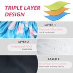 Aquior Shower Cap,Extra Large Triple Layer Bathing Cap with Dry Hair Function for Women Microfiber Terry Cloth Silky Satin 100% Waterproof Reusable Long Hair Bath Caps (Light Blue flora)