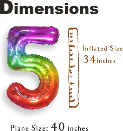 SUWEN Rainbow Number 5 Balloon 40 Inch, Big Colorful Balloons 0-9 | Large - Image 4