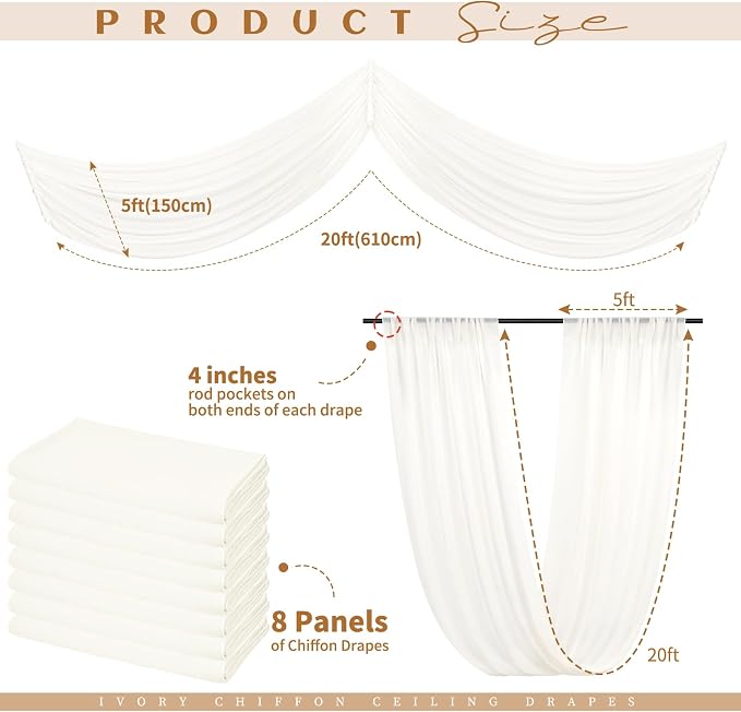 8 Panels Ivory Ceiling Drapes for Wedding Ceiling Drapes 5ftx20ft Wedding Arch - Image 2