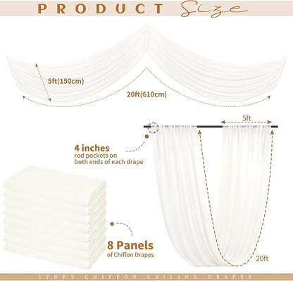 8 Panels Ivory Ceiling Drapes for Wedding Ceiling Drapes 5ftx20ft Wedding Arch - Image 2
