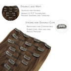 WENNALIFE Real Human Hair Extensions, 14 Inch 120g 7pcs Balayage Chocolate Brown to Caramel Blonde