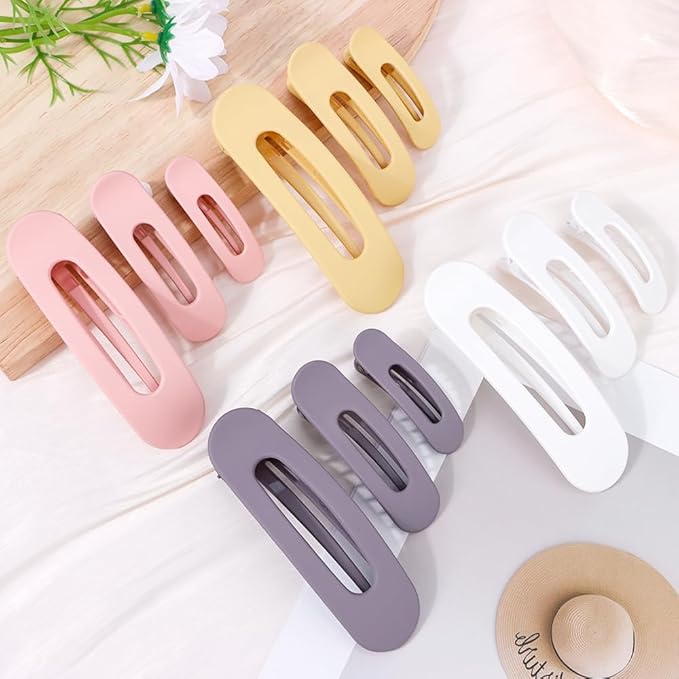 Ahoney 12 Pack Alligator & Banana Flat Hair Clips for Thin & Thick Hair - 3 Sizes Lay Down Claw Clips - Morandi