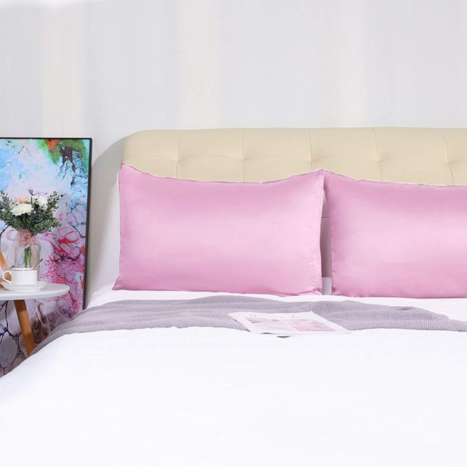 uxcell 2 Pack Silk Satin Pillowcase for Hair and Skin, Cool, Silky, Soft Breathable Pillow Cases Standard Size 20x26 Inch Sateen Pillowcase Lilac with Envelope Closure