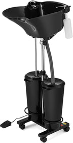 Artist hand Portable Adjustable Shampoo Bowl with Electric Pump, Hair Washing Station,Includes 2 Buckets, Drain Hoses,High-Pressure Sprayer, Foot Pedal Switch,Black