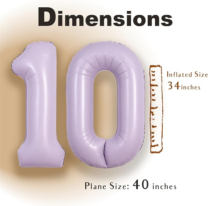 SUWEN 40 Inch Light Purple Lavender Big 2 Balloon Number Foil Helium 0-9 | 10th - Image 2