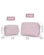 Narwey Striped Makeup Bag Travel Cosmetic Bag Organizer Toiletry Bag Make Up Bags with Compartments for Women Girls (Large, Dusty Rose Stripe)