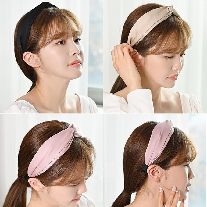 LONEEDY 5 Pack Wide Satin Hard Headband for Women, Girls’s Hair Band Silk Fabric Hair Hoop Accessories (Mixed colors D)