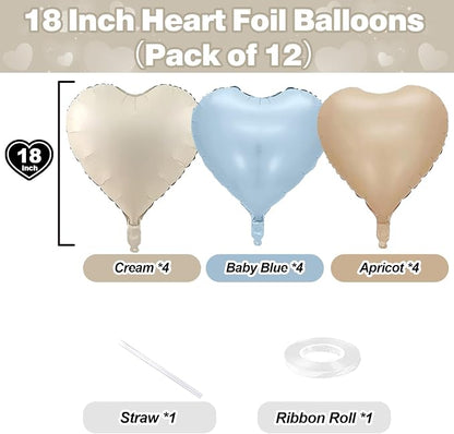 Blue Cream Heart Foil Balloons, 18Inch Macaron Apricot and White Helium Balloons - Image 2