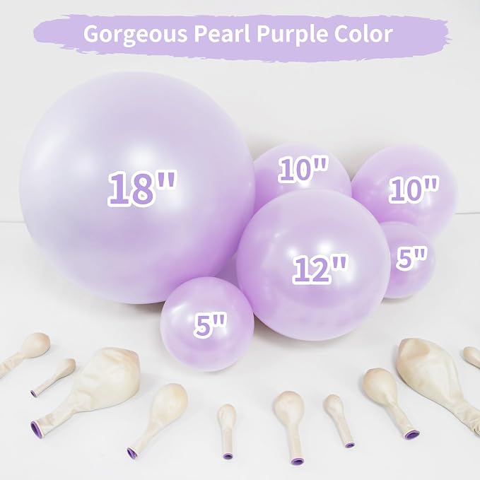 Double Pearl Purple Stuffed Balloons Different Size 115Pcs 5/10/12/18" Light - Image 3