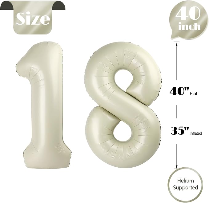 Cream Number 18 Balloon 40 Inch - Image 5