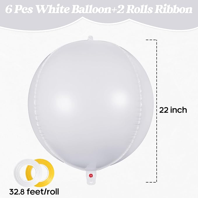 Metallic White Balloons, 22 Inch Large Sphere Round Balloons - Image 3