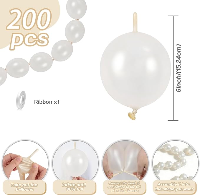 Pearl White Linking Balloons, Tails Balloon - Image 3