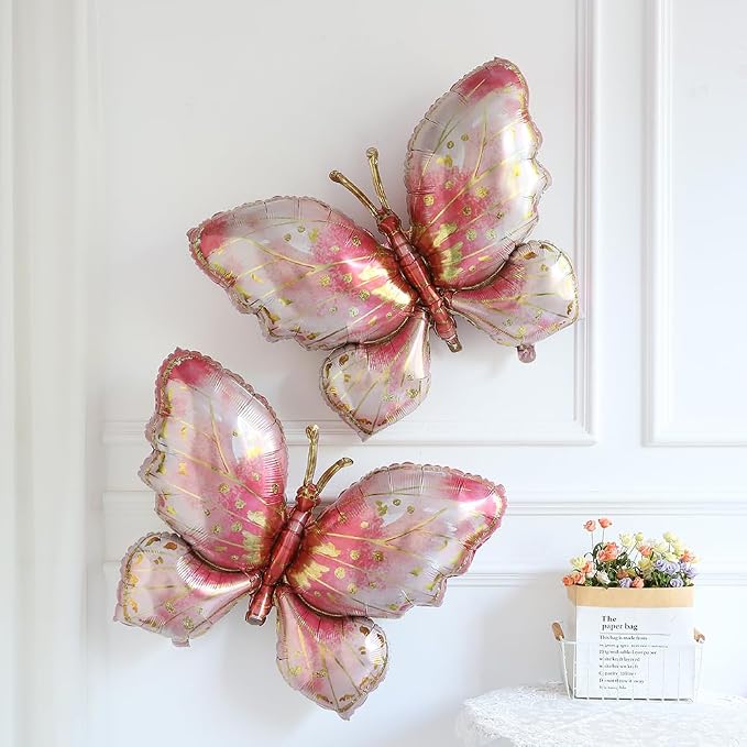 4 Pieces Pink Gold Butterfly Balloons - Image 5