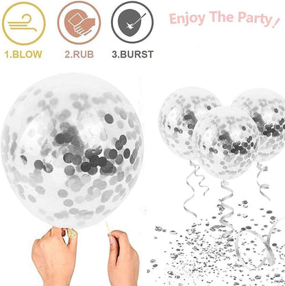 White Silver Confetti Latex Balloons, 50 Pack 12inch Silver Metallic Party - Image 4