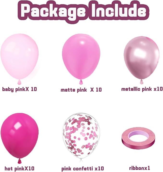 Zesliwy Hot Pink Balloons Set, Party Decor | Pastel Light Pink Metallic Pink - Image 2