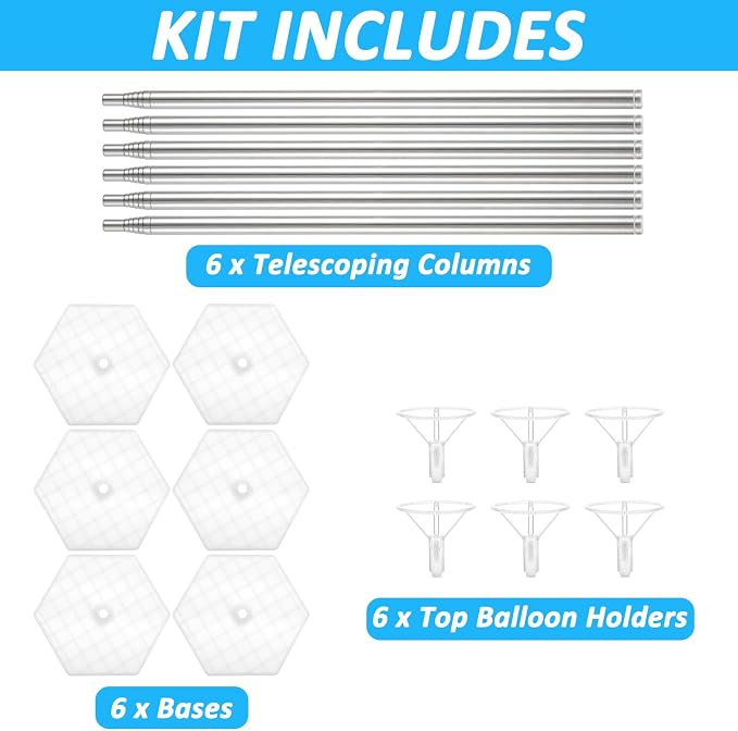 Balloon Column Stand Set of 6, 6.8ft Height Adjustable Balloon Tower Pillar - Image 2