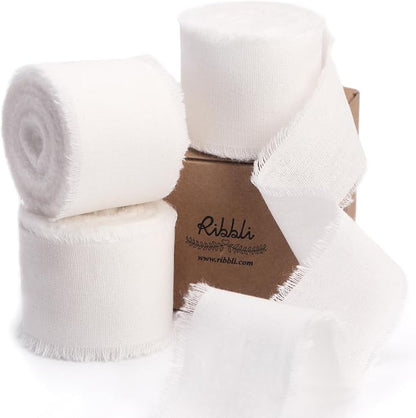 Ribbli 3 Rolls White Ribbon 1.5 Inch x 18Yards Handmade Cotton Frayed Fringe by Ribbli