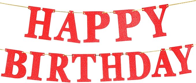 Red Glitter Birthday Party Banner by BIEUFBJI