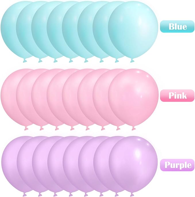 TecUnite 100 Pcs Pink Purple Blue Latex Balloons 13 Inch Colorful Round Balloons - Image 7