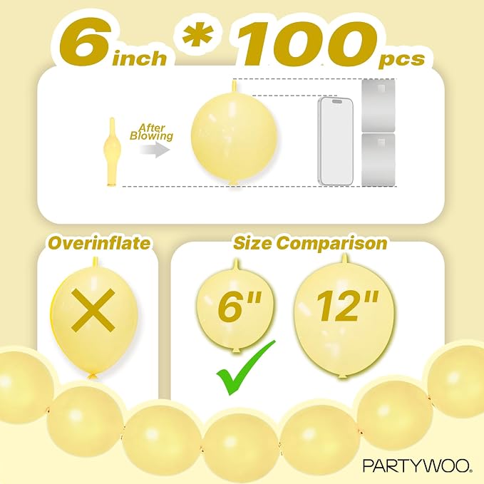 PartyWoo Pastel Yellow Linking Balloons 100pcs 6 Inch Yellow Link Balloons | - Image 4