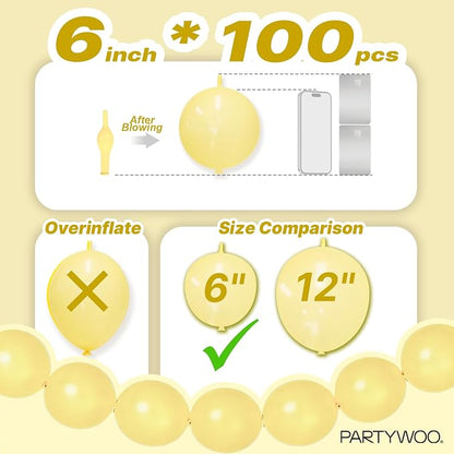 PartyWoo Pastel Yellow Linking Balloons 100pcs 6 Inch Yellow Link Balloons | - Image 4
