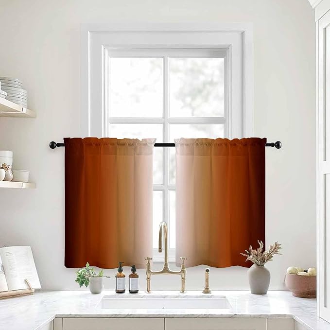 Burnt Orange Kitchen Curtains 2 Panels - Image 4
