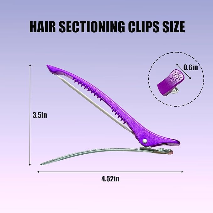 10 pcs Professional Hair Clips for Styling Sectioning - Sectioning Hair Clips for Styling, No-Crease Silicone Band& Anti-Slip Grip, Cutting Clips for Blowouts, Curling, Coloring （Black+Purple）
