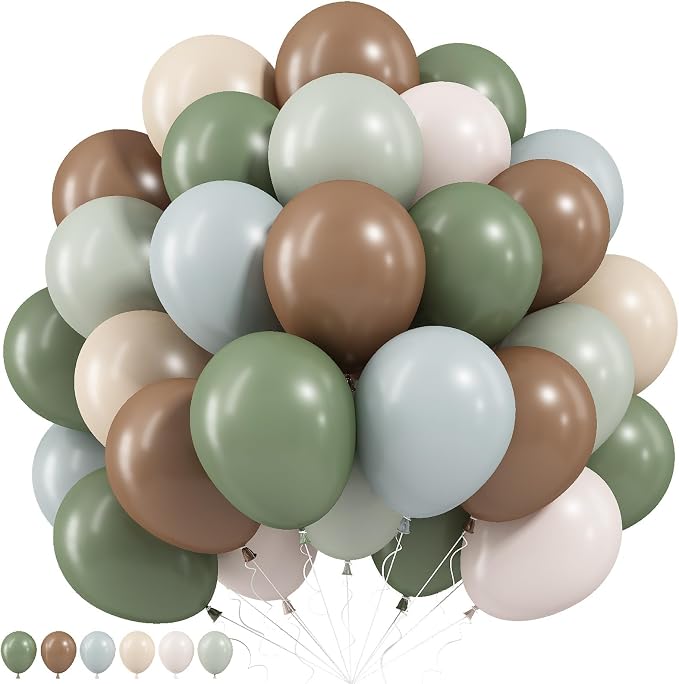 Woodland Balloons, 12 Inch Sage Green Brown and Sand White Balloon Double by Froova