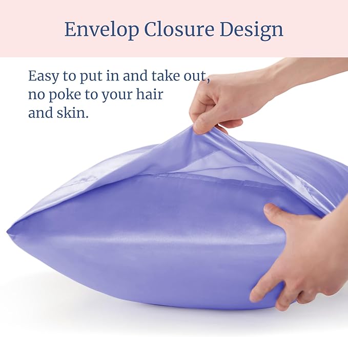 BEDELITE Satin Pillowcase for Hair and Skin, Super Soft and Cooling Similar to Silk Pillow Cases 2 Pack with Envelope Closure, Gift for Women Men(20"x30" Queen Size, Lilac)