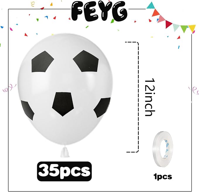 Black White Soccer Ball Balloons, 12 Inch Soccer Printed Balloon - Image 2