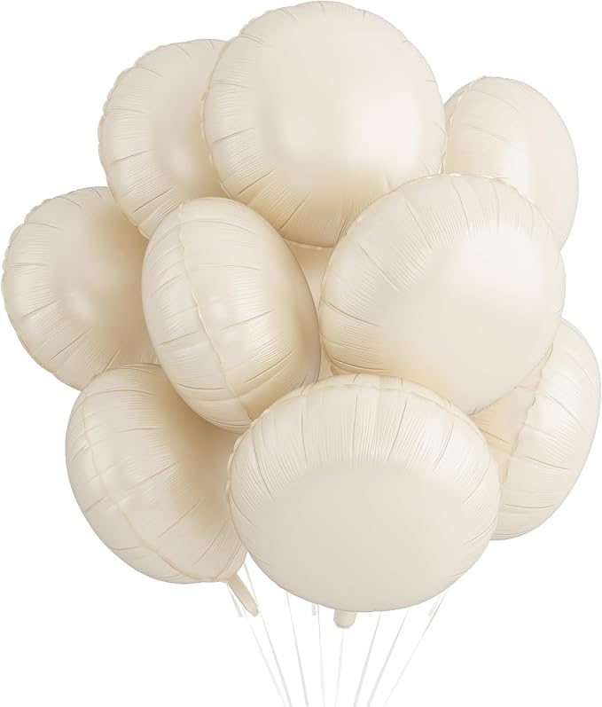 20PCS Round Shaped Foil Balloons, 18 Inch Cream White Round Foil Balloon by Paready
