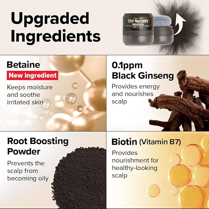 I DEW CARE Biotin Clarifying Dry Shampoo - Tap Secret Dark Brown | Strengthening & Volumizing, Powder Type, Refillable, Travel size, Non-aerosol, Brunette, Korean Ginseng, 0.24 oz