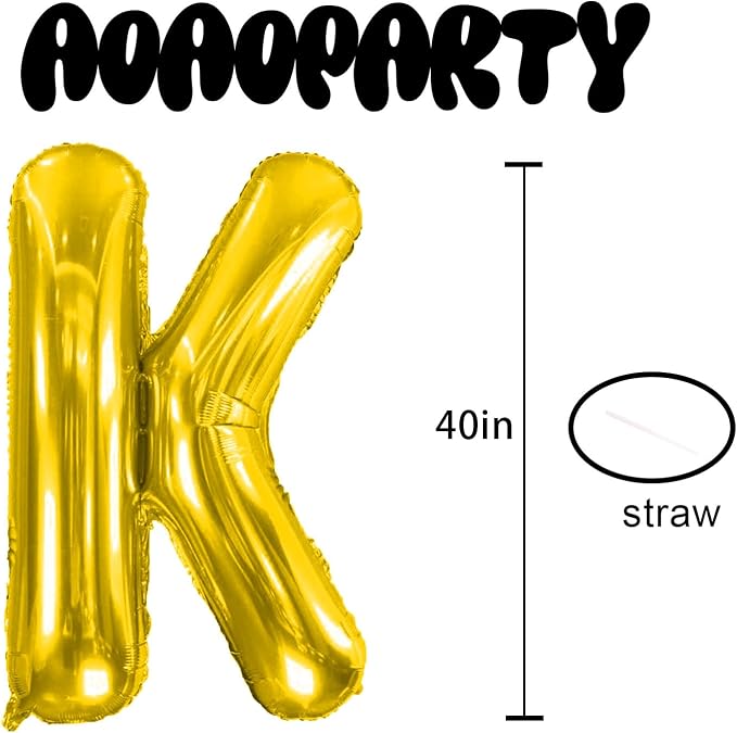 Letter Balloons Gold 40 Inch K Large Giant Big Foil Mylar Balloon | - Image 3