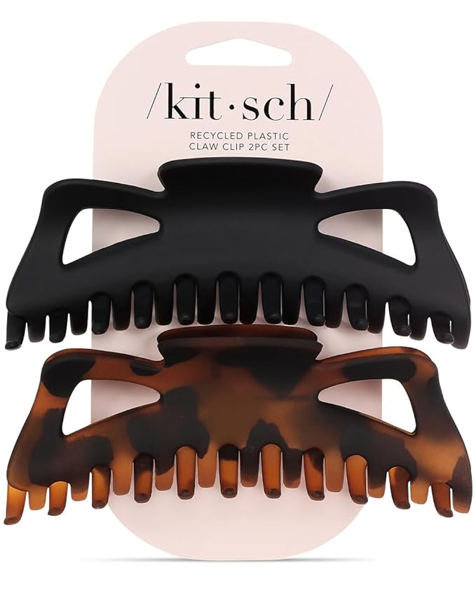 Kitsch 5 Inch Large Claw Clips for Thick and Long Hair | Strong Grip Jumbo Claw Clip for All-Day Hold | 2pcs Matte Oversized Hair Accessories | Ideal Gifts for Women - Black & Tortoise Design