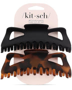 Kitsch 5 Inch Large Claw Clips for Thick and Long Hair | Strong Grip Jumbo Claw Clip for All-Day Hold | 2pcs Matte Oversized Hair Accessories | Ideal Gifts for Women - Black & Tortoise Design