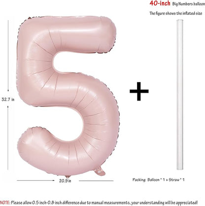 40 In Matte Pink Number Balloons Helium Foil Mylar Balloon Party Digital 5 | - Image 2