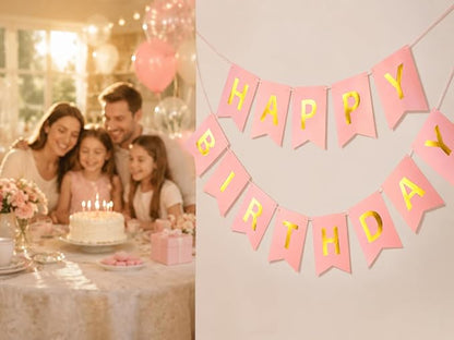Letjolt Pink Happy Birthday Banner Girls Party Signs 13 Pcs | Golden Sparkle - Image 4