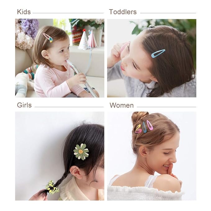 KUBOM 100 Pack Snap Hair Clips for Girls, 2 Inch Cute Color Metal No Slip Hair Clip Barrettes for Toddlers Kids Women
