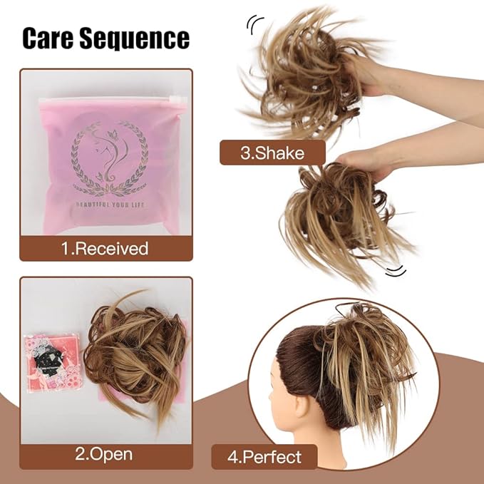 HMD Tousled Updo Messy Bun Hairpiece Hair Extension Ponytail with Elastic Rubber Band Updo Ponytail Hairpiece Synthetic Hair Extensions Scrunchies Ponytail Hairpieces for Women