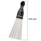 (2 Pack) 9" Black Fist Metal Afro Pick Lift Hair Comb Detangle Wig Braid Hair Man Styling Comb
