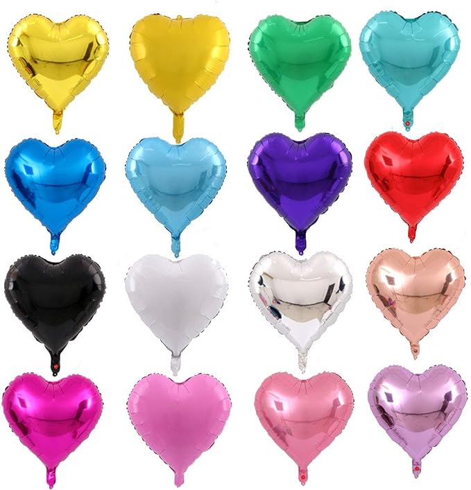 50 pcs 10 Inch Multi-colored Heart Foil Balloons | 10" Heart Mylar Balloons by AnnoDeel