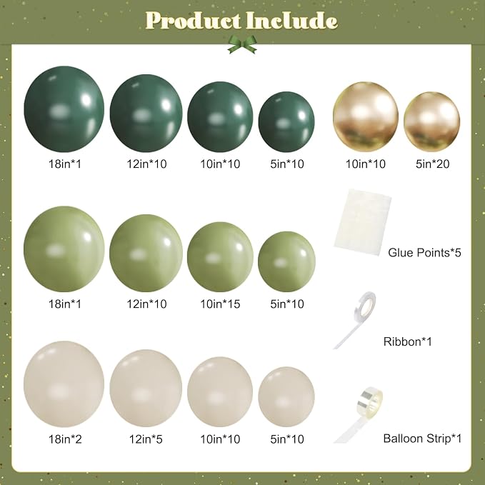 Emerald Green White Gold Balloons Arch Kit - Image 5