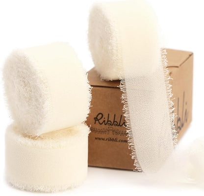 Ribbli Ivory Ribbon 1 Inch x 3 Rolls Total 24 Yards Ivory Handmade Fringe by Ribbli