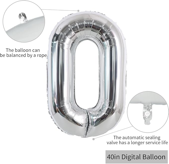 TONIFUL 40 Inch Silver Number 0 Balloon Large Foil Milestone Birthday Decor | - Image 2