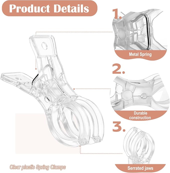 10 Pack Balloon Arch Clips, 3.5-Inch Clear Plastic Spring Clamps - Image 5