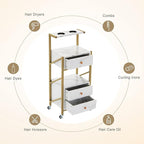 BarberPub Salon Trolley Cart with Wheels Rolling Cart Barber Station with Drawers Marbled Board for Beauty Salon Makeup Storage with 2 Hair Dryer Holders 2042 (White)